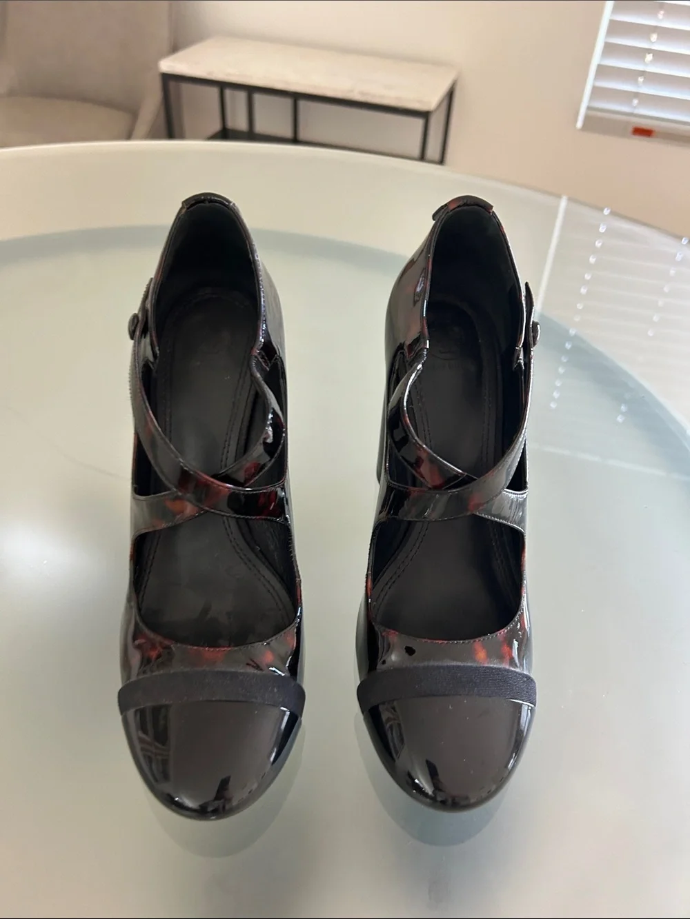 Tory Burch Patent Mary Jane Block Heel Pumps Tortoise Print Size 9